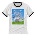 Frutiger Aero Aesthetic Tech Cherry Blossom Fishes Bubbles Unisex Cotton Ringer T-Shirt