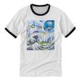 Frutiger Aero Aesthetic Tech Great Wave Of Kanagawa Fishes Unisex Cotton Ringer T-Shirt Frutiger Aero Aesthetic Tech Great Wave Of Kanagawa Fishes Unisex Cotton Ringer T-Shirt