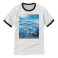Frutiger Aero Aesthetic Tech Ocean Underwater Fishes Unisex Cotton Ringer T-Shirt