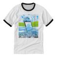 Frutiger Aero Aesthetic Tech Water Fishes Monitor Screen Unisex Cotton Ringer T-Shirt Frutiger Aero Aesthetic Tech Water Fishes Monitor Screen Unisex Cotton Ringer T-Shirt