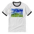Frutiger Aero Dolphin Meadow Aesthetic Y2k 2000s Ironic Unisex Cotton Ringer T-Shirt