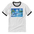 Frutiger Aero Dolphin Sunset Ocean With Palm Trees Y2k Premium Unisex Cotton Ringer T-Shirt Frutiger Aero Dolphin Sunset Ocean With Palm Trees Y2k Premium Unisex Cotton Ringer T-Shirt