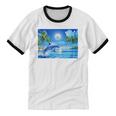 Frutiger Aero Dolphin Sunset Ocean With Palm Trees Y2k Unisex Cotton Ringer T-Shirt Frutiger Aero Dolphin Sunset Ocean With Palm Trees Y2k Unisex Cotton Ringer T-Shirt