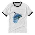 Frutiger Aero Splashy Dolphin Y2k Aesthetic Graphic Premium Unisex Cotton Ringer T-Shirt