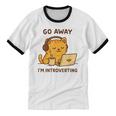 Go Away I'm Introverting Cozy Cat With Laptop And Coffee Unisex Cotton Ringer T-Shirt Go Away I'm Introverting Cozy Cat With Laptop And Coffee Unisex Cotton Ringer T-Shirt