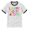 Introvert I Want To Be Alone Retro Wavy Unisex Cotton Ringer T-Shirt