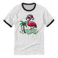 Nostalgia Holiday Tees -Adult Christmas Flamingo Small Short Sleeve Crew Neck Cotton Polyester Lightweight Ribbed Cuff Winter Unisex Cotton Ringer T-Shirt