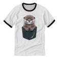 Pocket Otter Lover Introvert Cute Animal Fun Surprise Unisex Cotton Ringer T-Shirt
