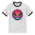 Retro 80s Synthwave Sunset & Palm Trees Retro Nostalgia 80s Unisex Cotton Ringer T-Shirt