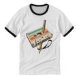 Retro Cassette Tape & Pencil Rewind Nostalgia Party 80s 90s Premium Unisex Cotton Ringer T-Shirt