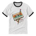 Retro Cassette Tape & Pencil Rewind Nostalgia Party 80s 90s Unisex Cotton Ringer T-Shirt
