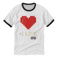 Retro Gamer 1 Life Pixel Heart – 8-Bit Gaming Nostalgia Unisex Cotton Ringer T-Shirt