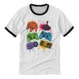 Retro Gamer Controller 80s 90s Video Game Arcade Nostalgia Unisex Cotton Ringer T-Shirt