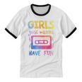 Retro Girls Just Wanna Have Fun Nostalgia 1980s 80's Premium Tri-Blend Unisex Cotton Ringer T-Shirt