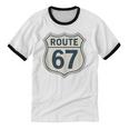 Retro Route 67 Highway Sign Vintage Road Nostalgia Unisex Cotton Ringer T-Shirt