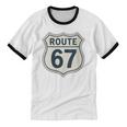Retro Route 67 Highway Sign Vintage Road Nostalgia Unisex Cotton Ringer T-Shirt