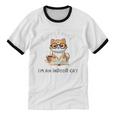 Sorry I Can't Indoor Cat Top For Introvert With Coffee Book For Men Women Kids Unisex Cotton Ringer T-Shirt