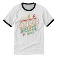 Vintage 1980 Retro Badge Decade Nostalgia Graphic Emblem Unisex Cotton Ringer T-Shirt