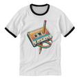 Vintage Pencil Rewind Cassette Tape Nostalgia Party 80s 90s Unisex Cotton Ringer T-Shirt