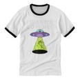I Wanna Go Home Introvert UFO UAP Flying Saucer Trippy Alien Raglan Baseball Tee Unisex Cotton Ringer T-Shirt