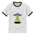 I Wanna Go Home Introvert UFO UAP Flying Saucer Trippy Alien Unisex Cotton Ringer T-Shirt