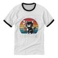 Women's Hang On Let Me Overthink Cat Coffee Retro Introvert Unisex Cotton Ringer T-Shirt