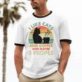 Cats Coffee & 3 People Tee Cute Font Introvert Humor Unisex Cotton Ringer T-Shirt