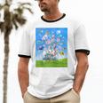 Frutiger Aero Aesthetic Tech Cherry Blossom Fishes Bubbles Raglan Baseball Tee Unisex Cotton Ringer T-Shirt
