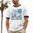 Frutiger Aero Aesthetic Tech Great Wave Of Kanagawa Fishes Unisex Cotton Ringer T-Shirt Frutiger Aero Aesthetic Tech Great Wave Of Kanagawa Fishes Unisex Cotton Ringer T-Shirt