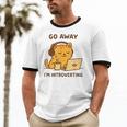 Go Away I'm Introverting Cozy Cat With Laptop And Coffee Unisex Cotton Ringer T-Shirt Go Away I'm Introverting Cozy Cat With Laptop And Coffee Unisex Cotton Ringer T-Shirt