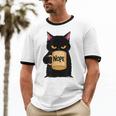 Nope Coffee Cat – Introvert Humor Monday Kitty Unisex Cotton Ringer T-Shirt