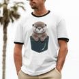 Pocket Otter Lover Introvert Cute Animal Fun Surprise Unisex Cotton Ringer T-Shirt