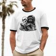 READING IN PEACE RIP Introvert Skeleton Read Book Meme Unisex Cotton Ringer T-Shirt READING IN PEACE RIP Introvert Skeleton Read Book Meme Unisex Cotton Ringer T-Shirt
