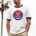 Retro 80s Synthwave Sunset & Palm Trees Retro Nostalgia 80s Unisex Cotton Ringer T-Shirt