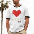 Retro Gamer 1 Life Pixel Heart – 8-Bit Gaming Nostalgia Unisex Cotton Ringer T-Shirt