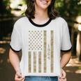 1964 Year Nostalgia Desert Camo Distressed American Flag Unisex Cotton Ringer T-Shirt