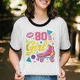 80's Girl Roller Skates Skating Eighties 1980s Nostalgia Unisex Cotton Ringer T-Shirt