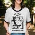 Cat With Coffee On Computer Go Away I'm Introverting Unisex Cotton Ringer T-Shirt Cat With Coffee On Computer Go Away I'm Introverting Unisex Cotton Ringer T-Shirt