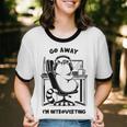 Cat With Coffee On Computer Go Away I'm Introverting Unisex Cotton Ringer T-Shirt Cat With Coffee On Computer Go Away I'm Introverting Unisex Cotton Ringer T-Shirt