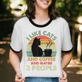 Cats Coffee & 3 People Tee Cute Font Introvert Humor Unisex Cotton Ringer T-Shirt