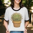 Cute Golden Barrel Cactus Introvert Distressed Unisex Cotton Ringer T-Shirt