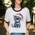 Ew People Christmas Cat Santa Hat Dad Introvert Unisex Cotton Ringer T-Shirt