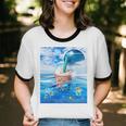 Frutiger Aero Aesthetic Tech Bubble Tea Boba Milktea Fishes Unisex Cotton Ringer T-Shirt
