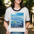 Frutiger Aero Aesthetic Tech Ocean Underwater Fishes Unisex Cotton Ringer T-Shirt
