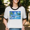 Frutiger Aero Dolphin Sunset Ocean With Palm Trees Y2k Premium Unisex Cotton Ringer T-Shirt Frutiger Aero Dolphin Sunset Ocean With Palm Trees Y2k Premium Unisex Cotton Ringer T-Shirt