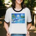 Frutiger Aero Dolphin Sunset Ocean With Palm Trees Y2k Unisex Cotton Ringer T-Shirt Frutiger Aero Dolphin Sunset Ocean With Palm Trees Y2k Unisex Cotton Ringer T-Shirt