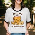 Go Away I'm Introverting Cozy Cat With Laptop And Coffee Unisex Cotton Ringer T-Shirt Go Away I'm Introverting Cozy Cat With Laptop And Coffee Unisex Cotton Ringer T-Shirt