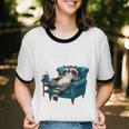 Lazy Raccoon Sarcastic Introvert Humor Japanese Animal Unisex Cotton Ringer T-Shirt