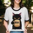 Nope Coffee Cat – Introvert Humor Monday Kitty Unisex Cotton Ringer T-Shirt