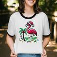 Nostalgia Holiday Tees -Adult Christmas Flamingo Small Short Sleeve Crew Neck Cotton Polyester Lightweight Ribbed Cuff Winter Unisex Cotton Ringer T-Shirt